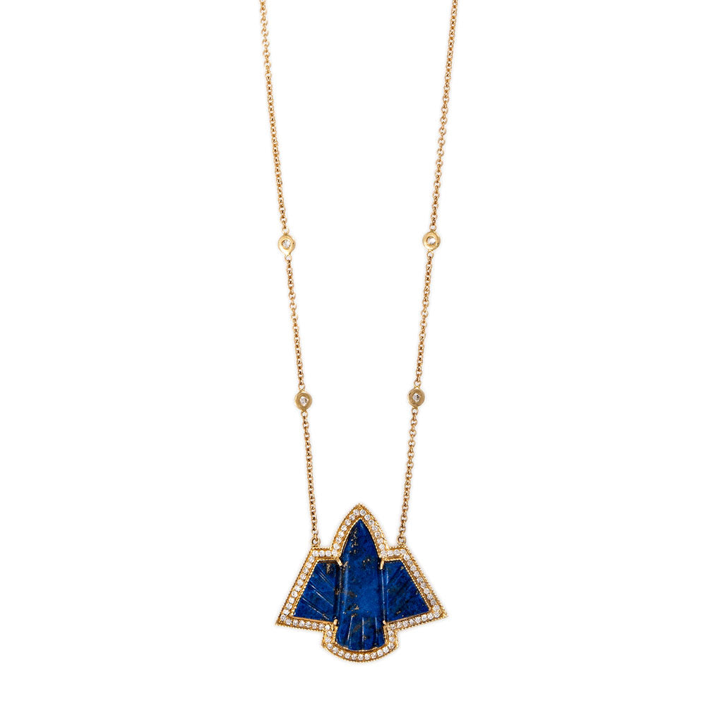 Pave Small Lapis Thunderbird Necklace