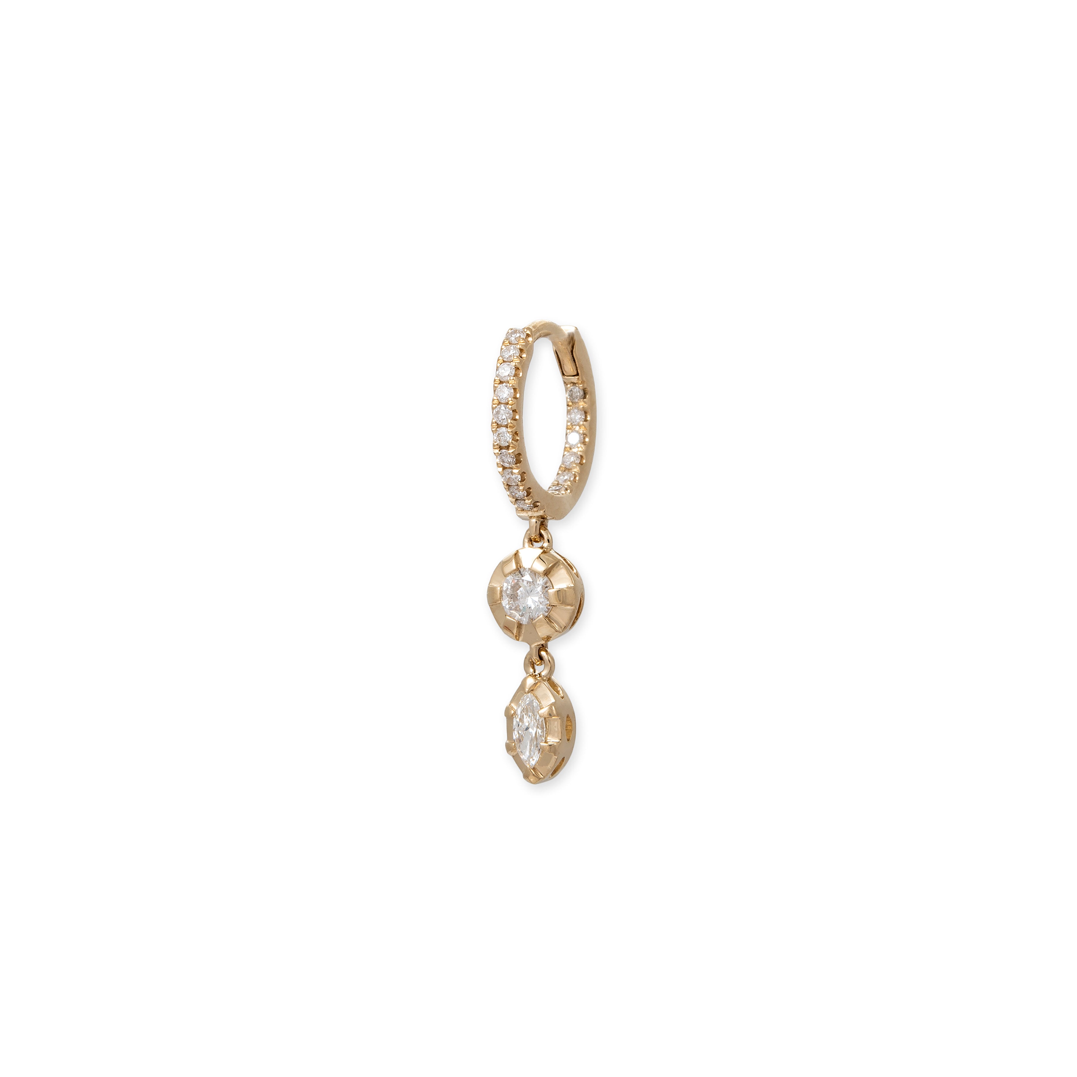 Round + Marquise Sophia Diamond Drop Pave Mini Hoop