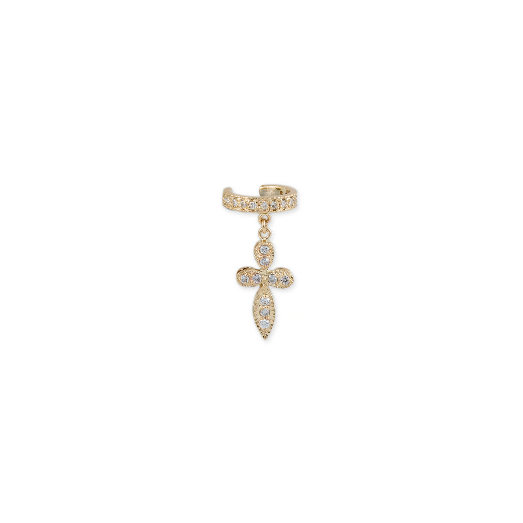 PAVE ROUNDED CROSS DANGLE EAR CUFF