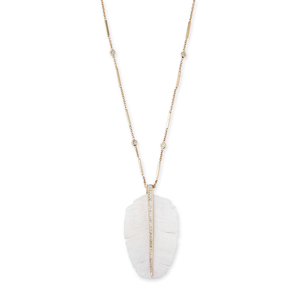 PAVE WHITE FEATHER NECKLACE