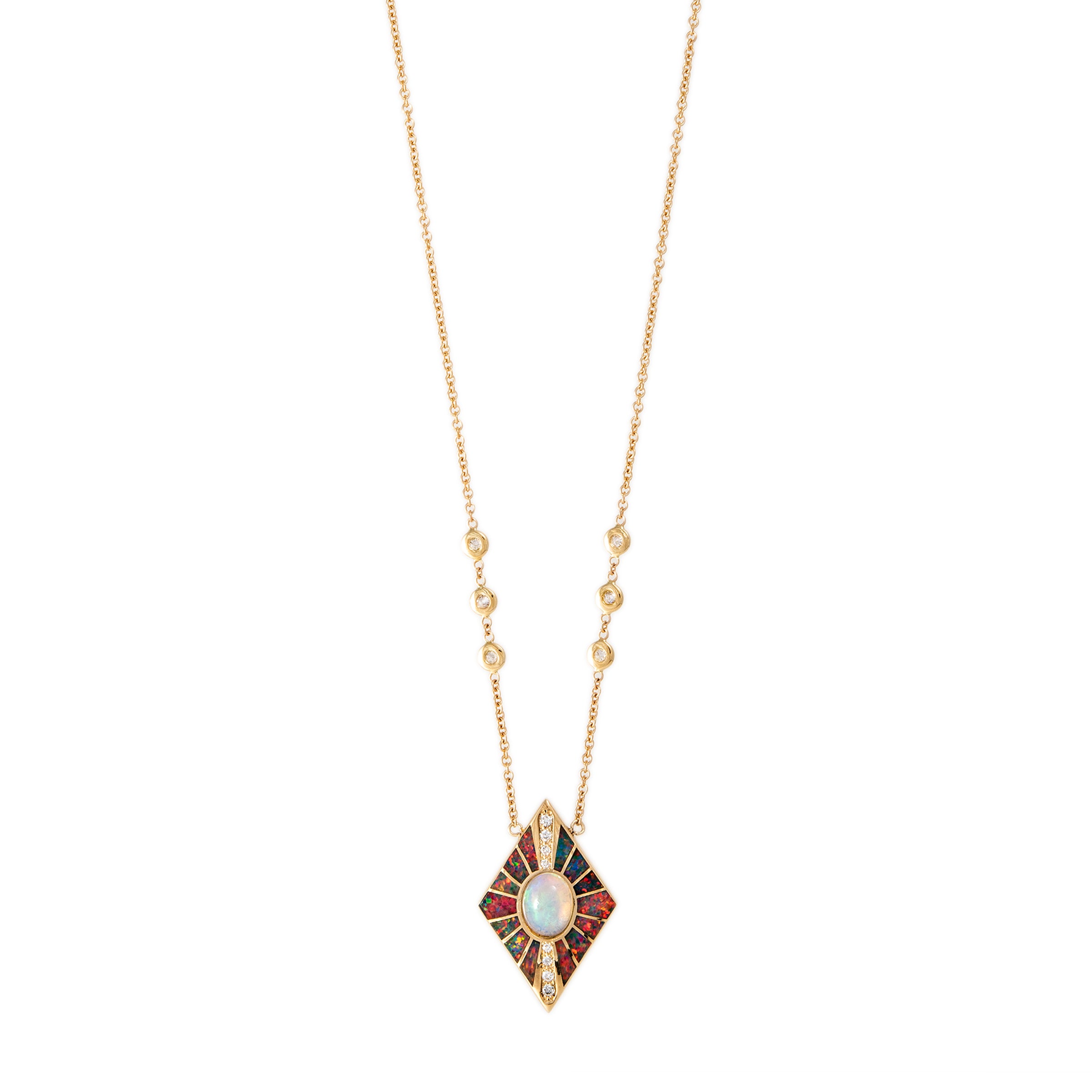 PAVE OPAL + RED ORANGE OPAL INLAY KITE NECKLACE