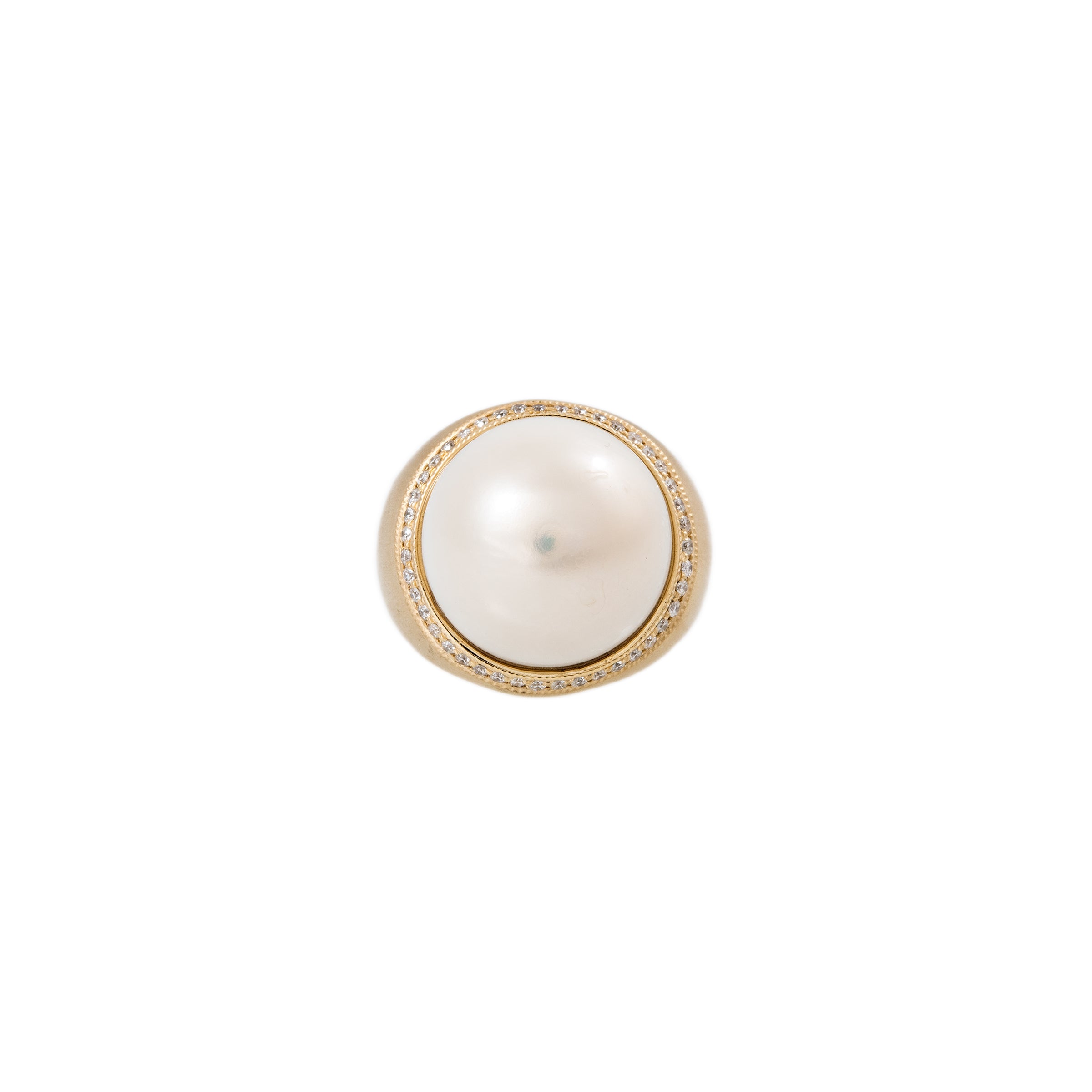 PAVE ROUND PEARL SATIN RING