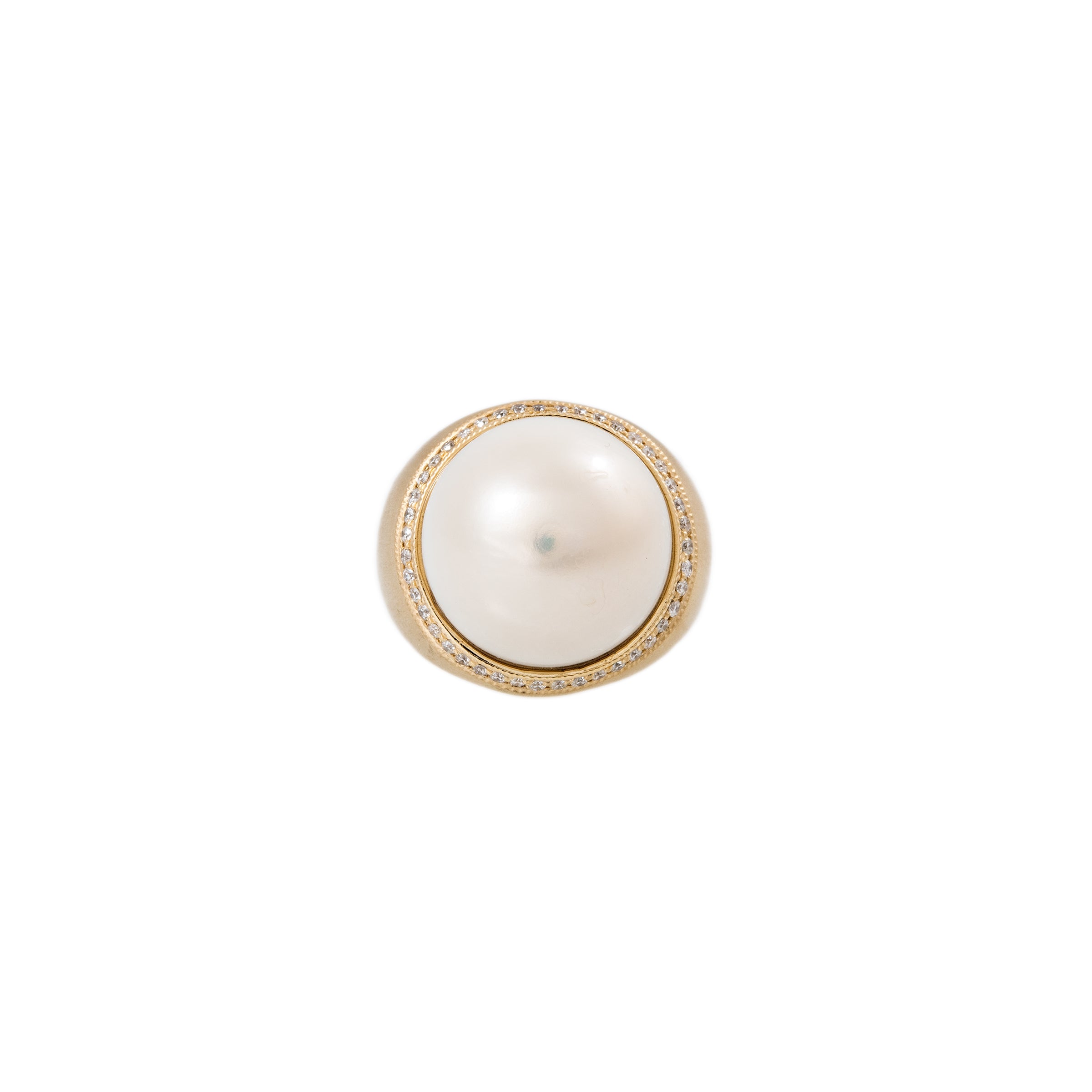 Pave Round Pearl Satin Ring
