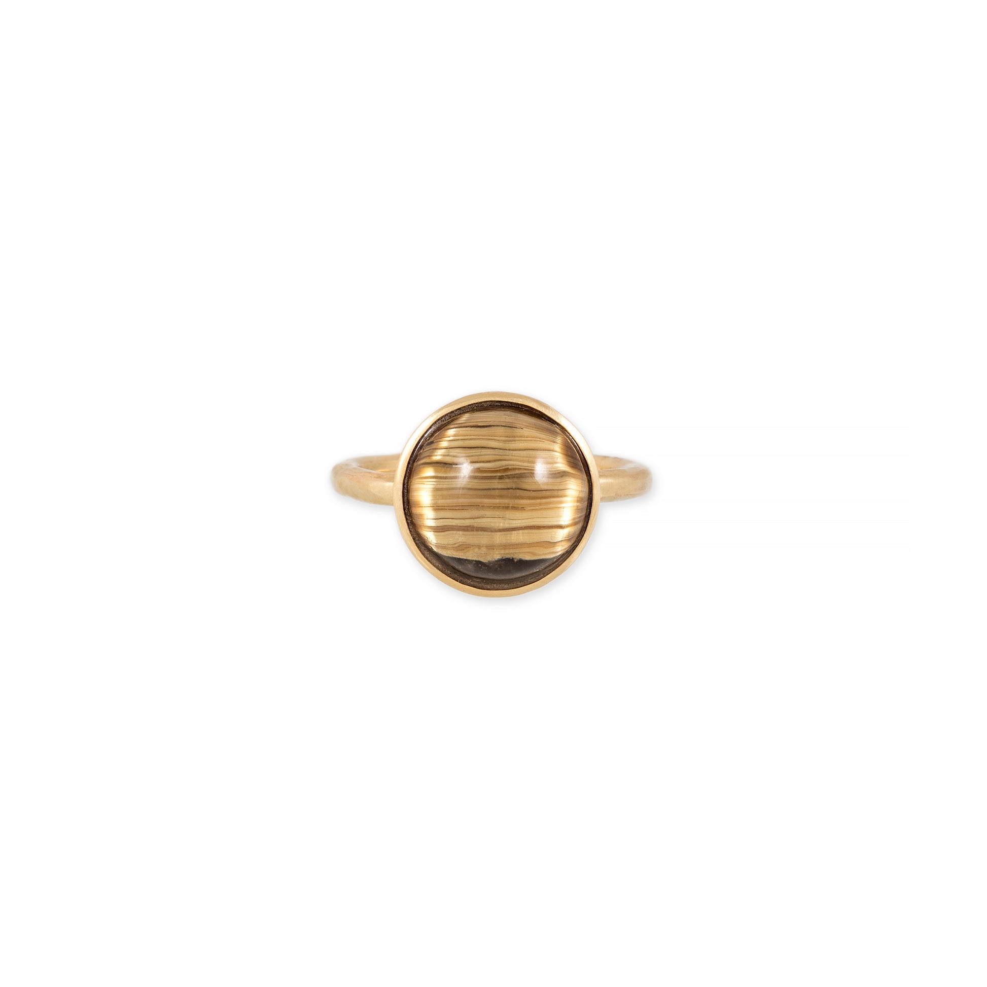 Round Rutilated Quartz Basket Hammered Ring