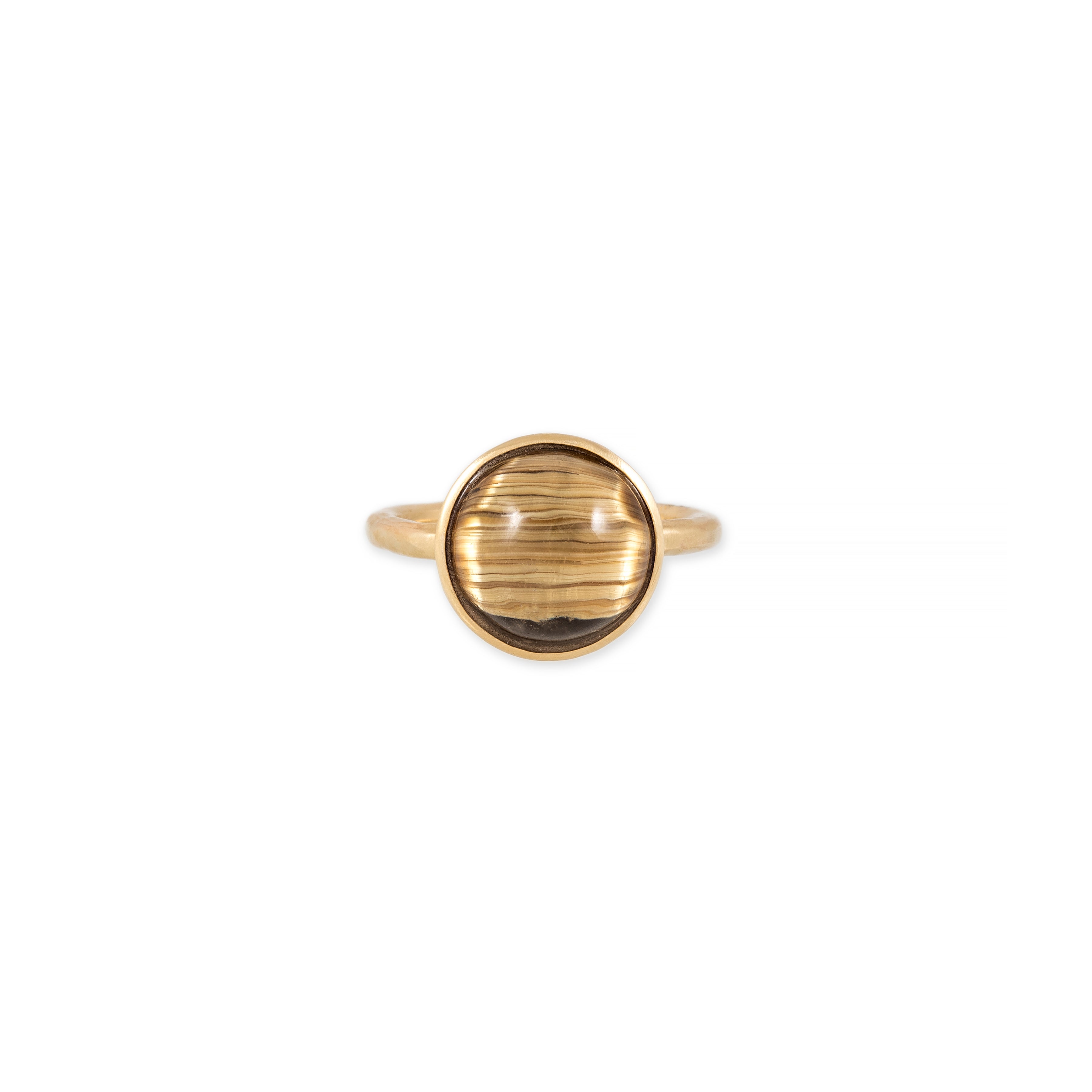 Round Rutilated Quartz Basket Hammered Ring