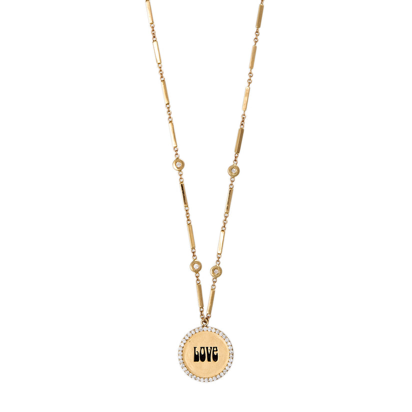 PAVE GROOVY "LOVE" DISC NECKLACE