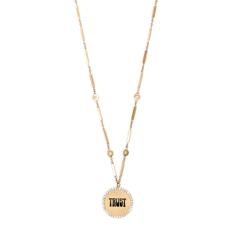 PAVE GROOVY "TRUST" DISC NECKLACE