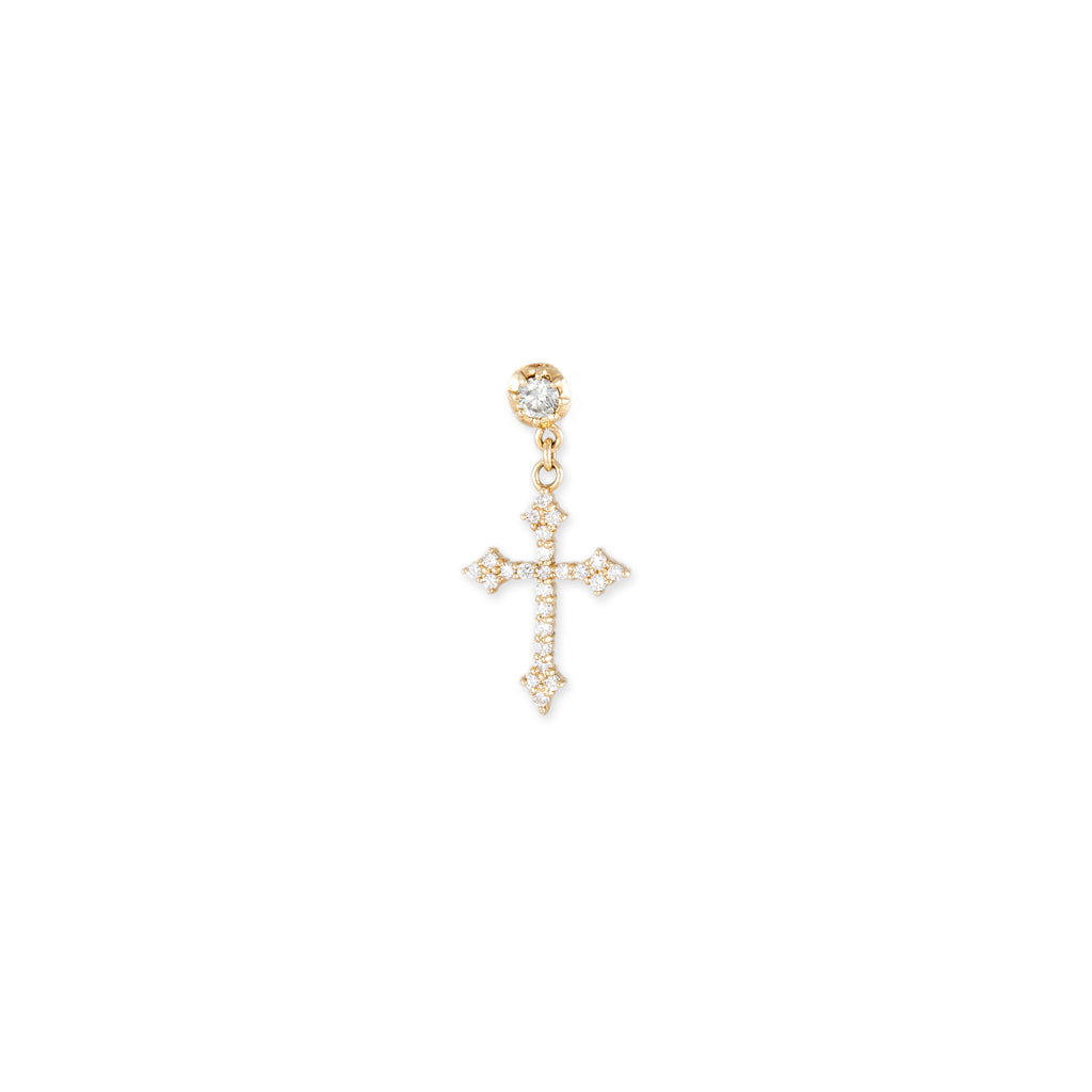 SOPHIA DIAMOND + PAVE GOTHIC CROSS DROP STUD
