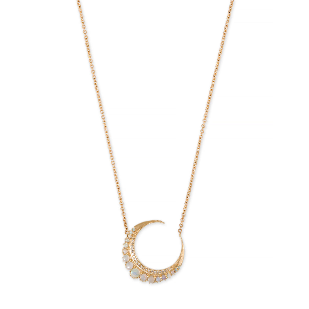 14K Solid Gold Opal Crescent Moon Necklace – J&CO Jewellery