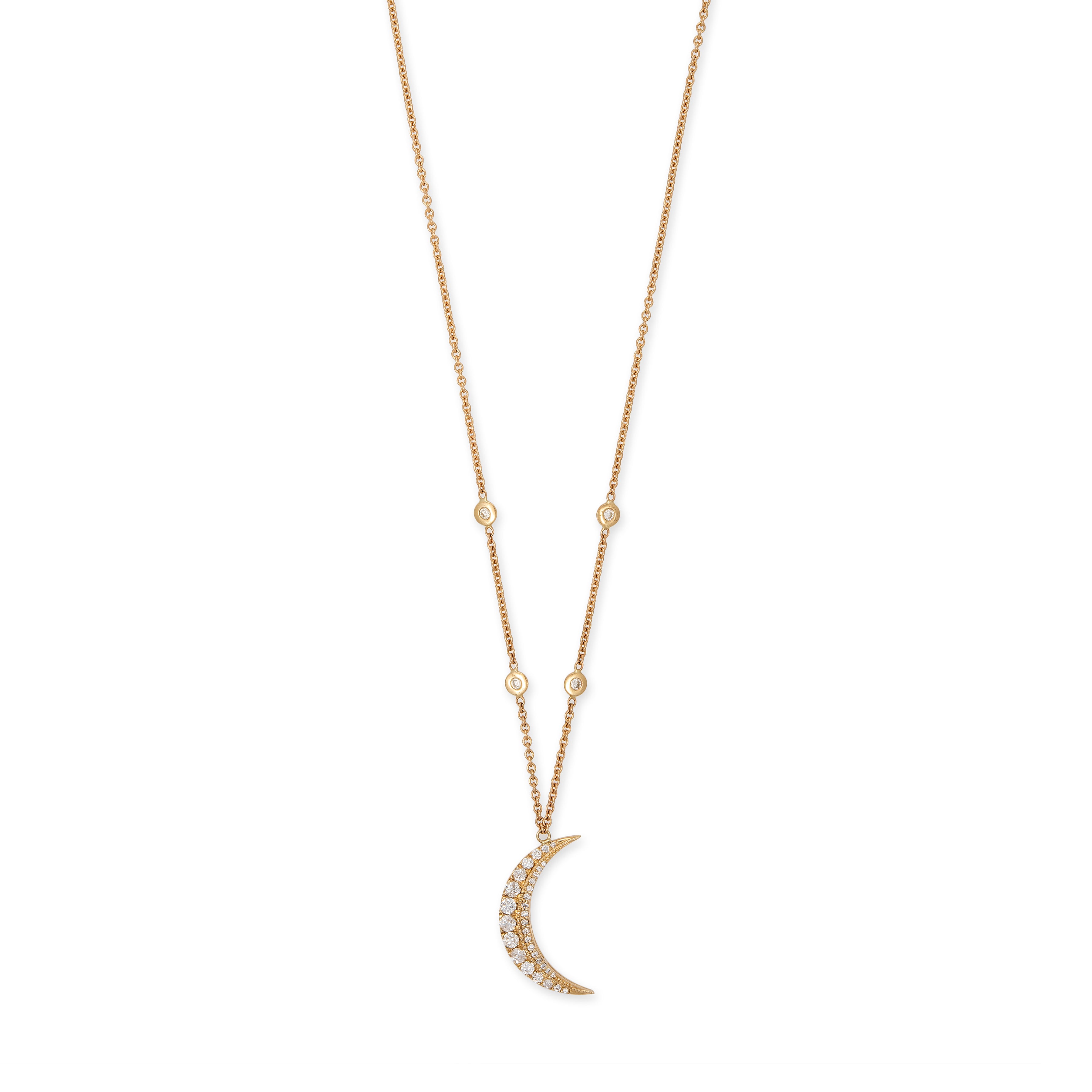 Small Graduated Diamond Sliver Crescent Moon Necklace