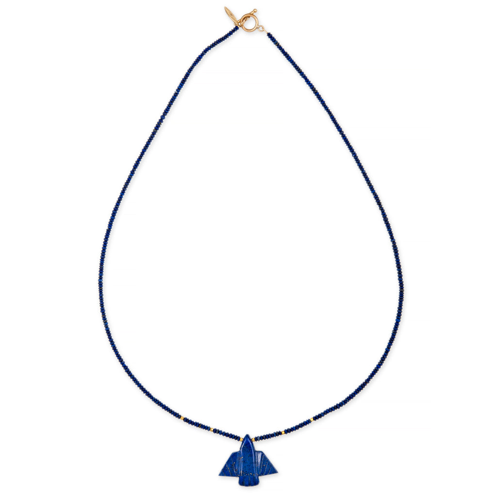 SMALL LAPIS THUNDERBIRD + GOLD AND LAPIS BEADED TOGGLE NECKLACE