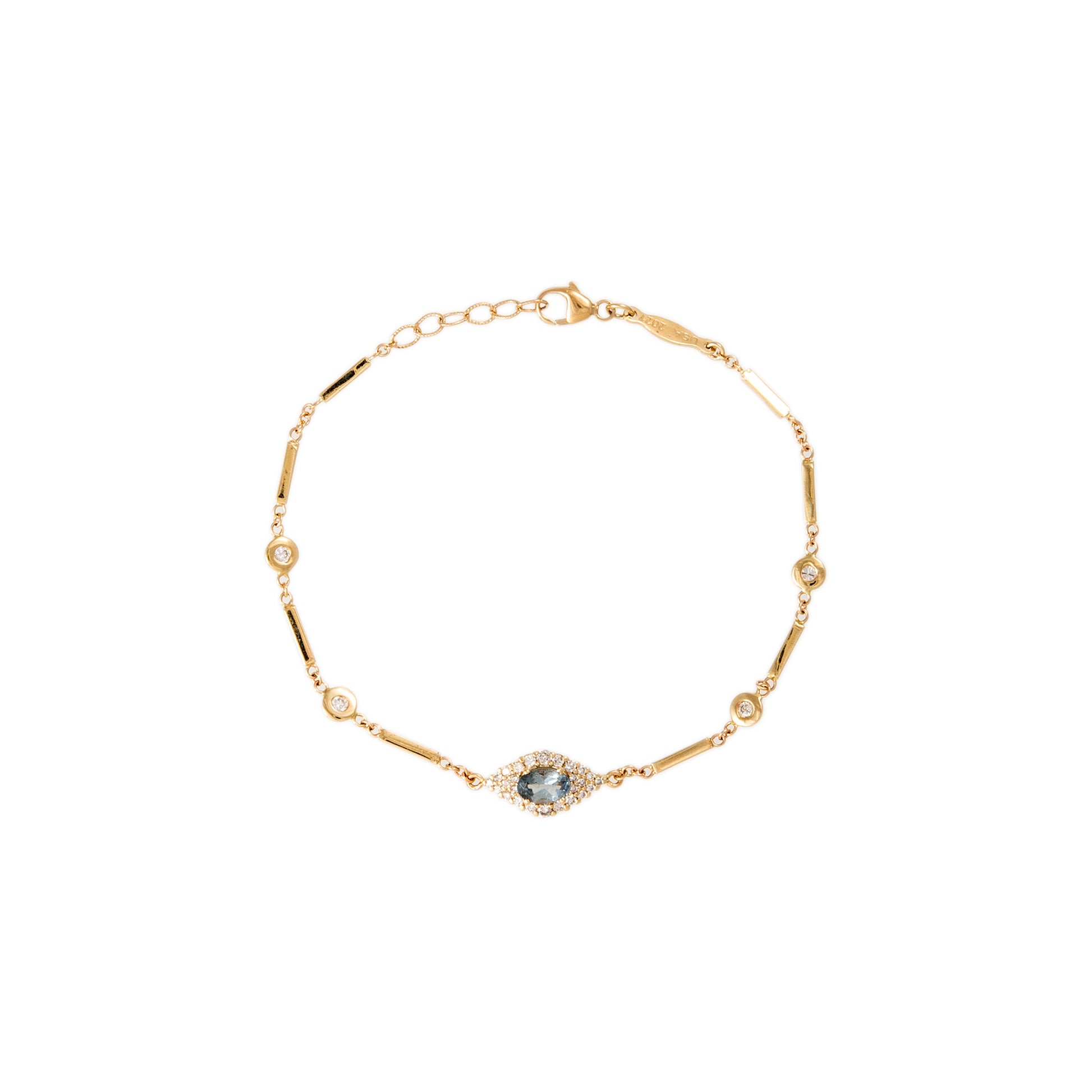 Pave Aquamarine Center Eye Diamond Smooth Bar Bracelet