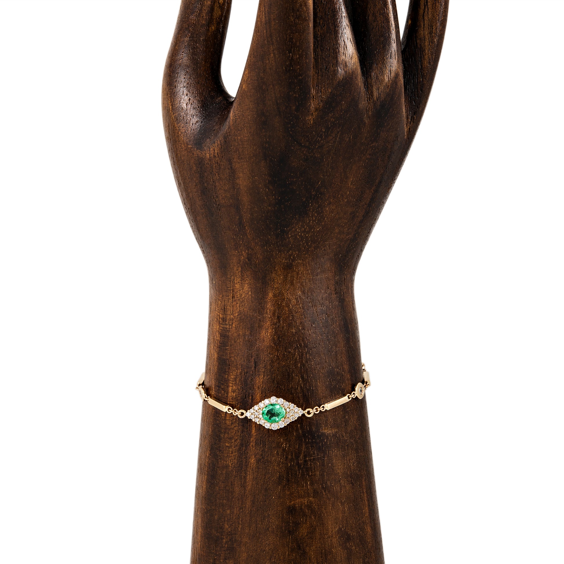 Pave Emerald Center Eye Diamond Smooth Bar Bracelet