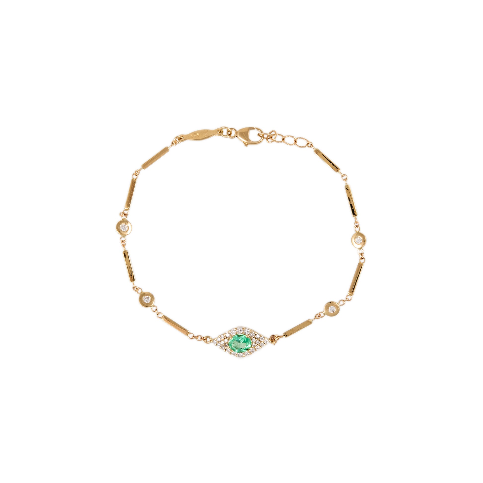 Pave Emerald Center Eye Diamond Smooth Bar Bracelet