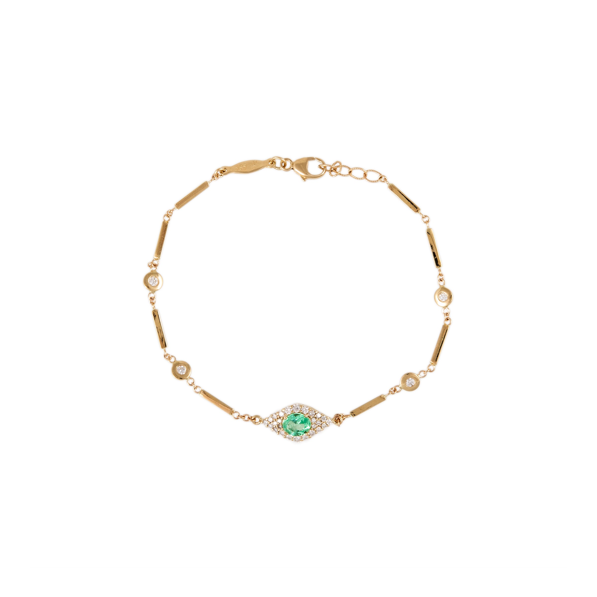 Pave Emerald Center Eye Diamond Smooth Bar Bracelet