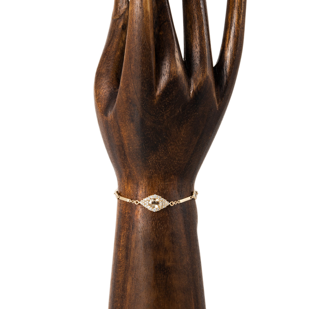 Pave Yellow Tourmaline Center Eye Diamond Smooth Bar Bracelet