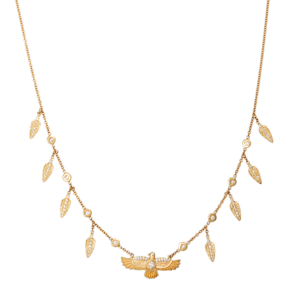 Pavé Marquise Diamond Center Thunderbird + Feather Shaker Necklace