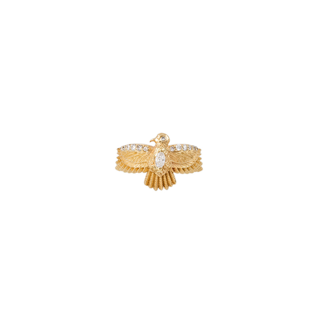 Small Pave Marquise Diamond Center Thunderbird Ring