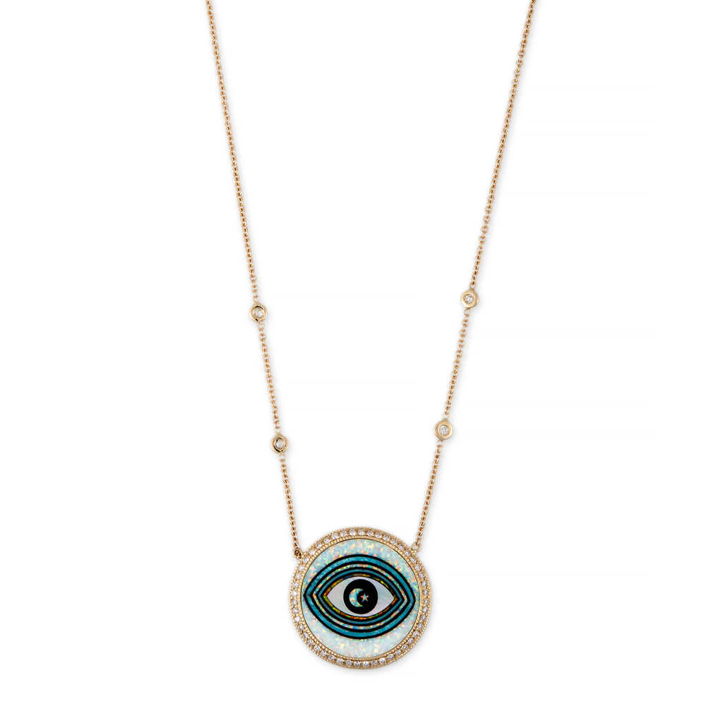 SMALL PAVE STAR + MOON EYE OPAL INLAY NECKLACE