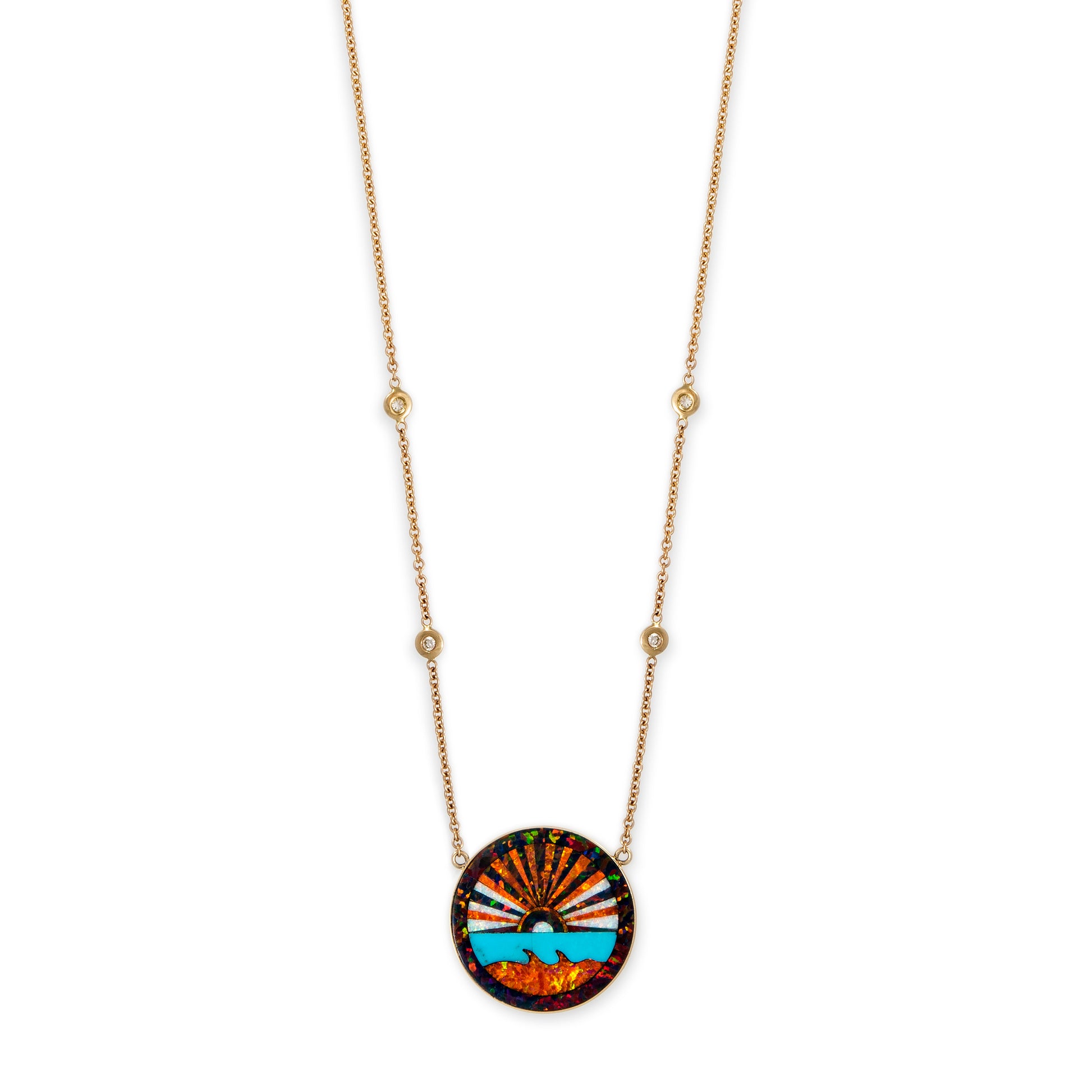 Small Diamond Orange Sunshine Inlay Necklace