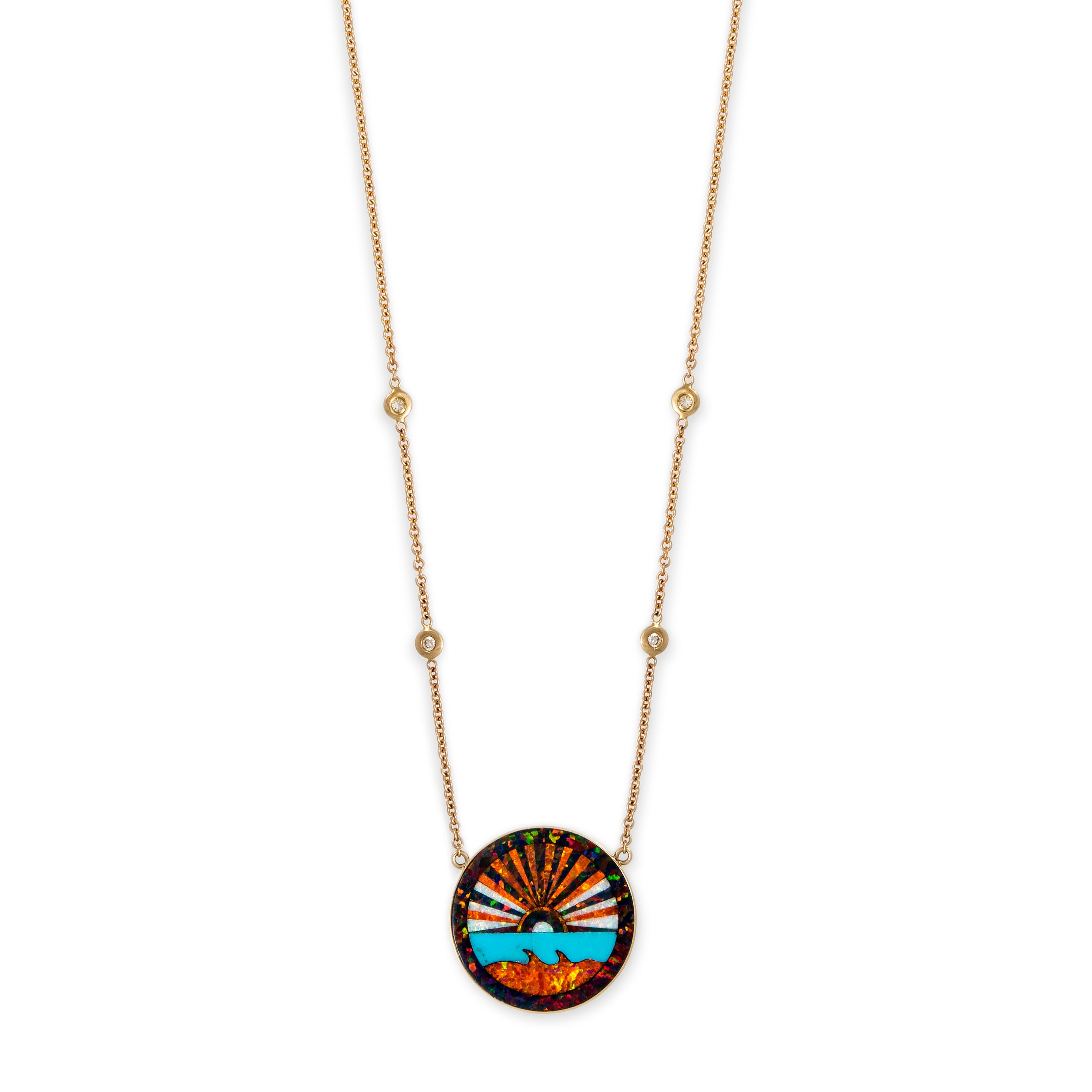 Small Diamond Orange Sunshine Inlay Necklace