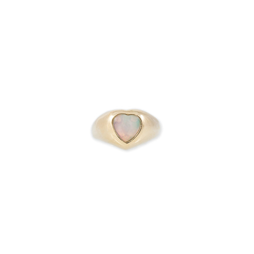 SMALL OPAL HEART SIGNET RING