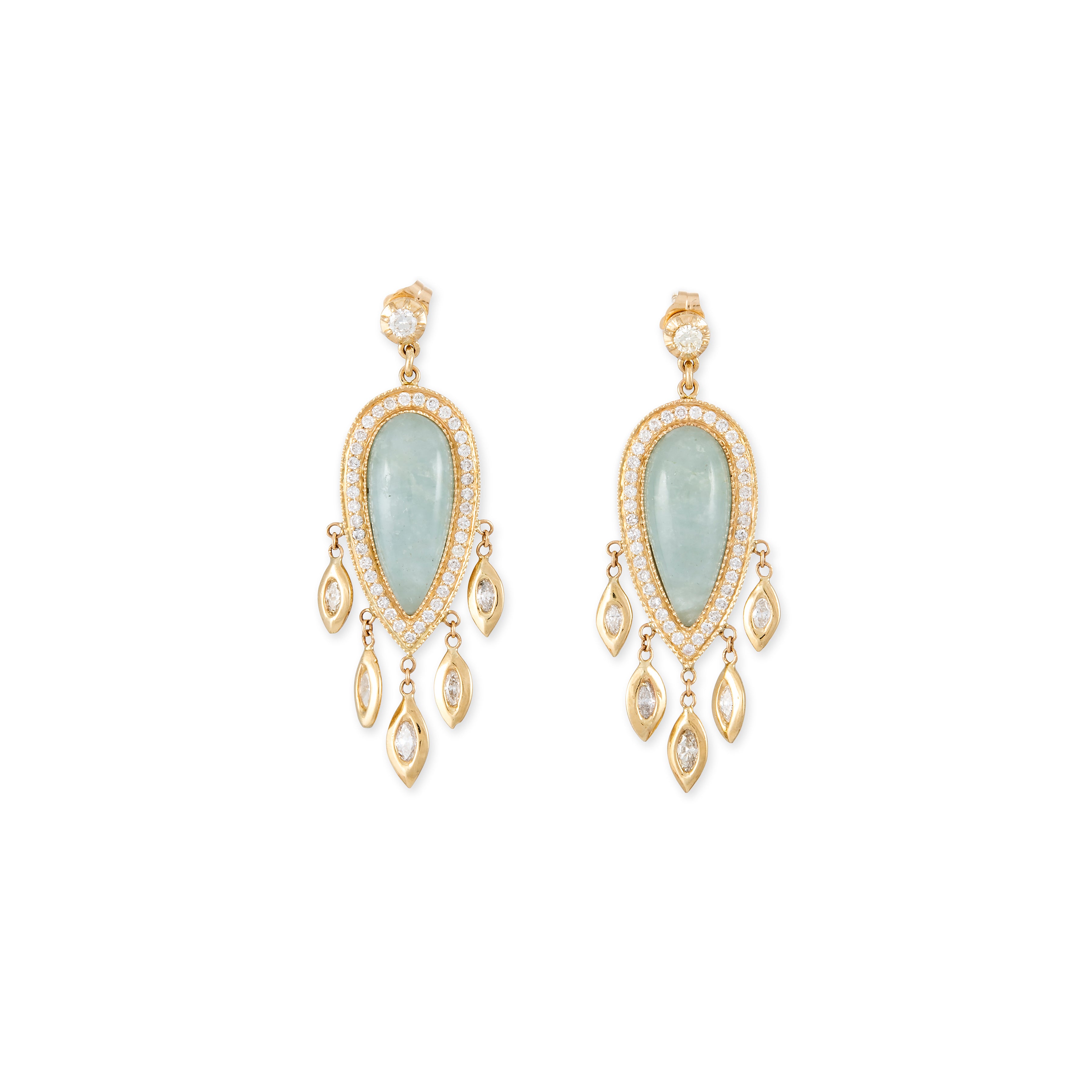 Pave Aquamarine Teardrop + Marquise Diamond Shakers Drop Earrings