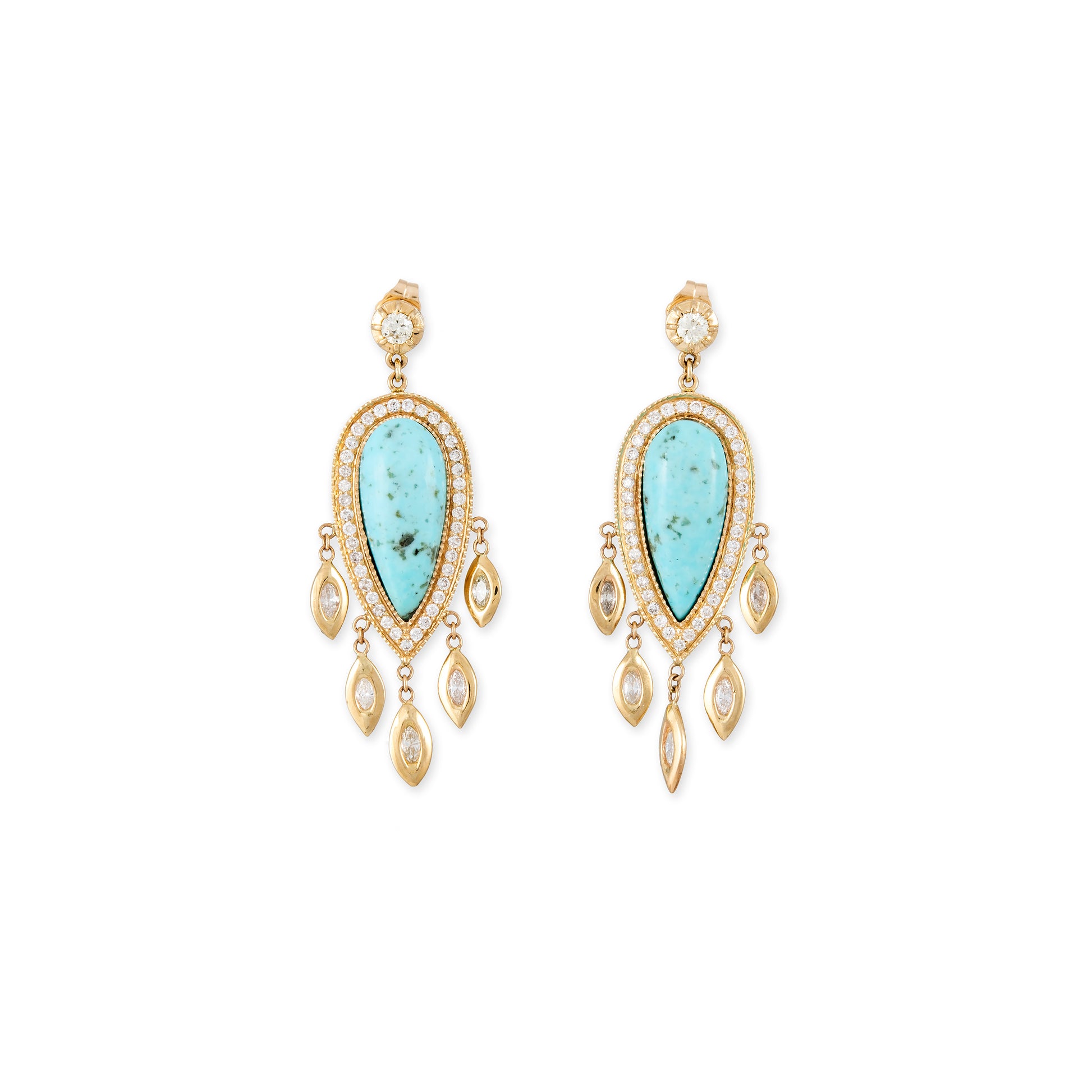 PAVE TURQUOISE TEARDROP + MARQUISE DIAMOND SHAKERS DROP EARRINGS
