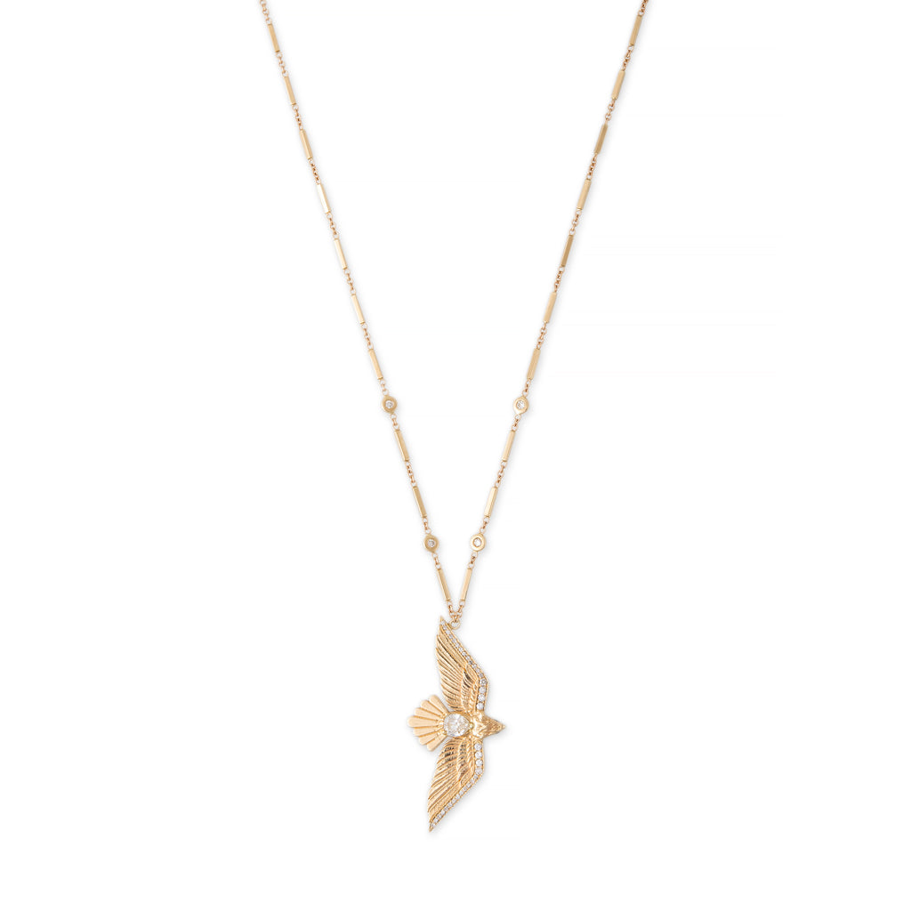 Teardrop Pavé Diamond In Flight Bird Necklace