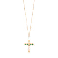 Large Emerald Teardrop Gothic Cross Smooth Bar Necklace