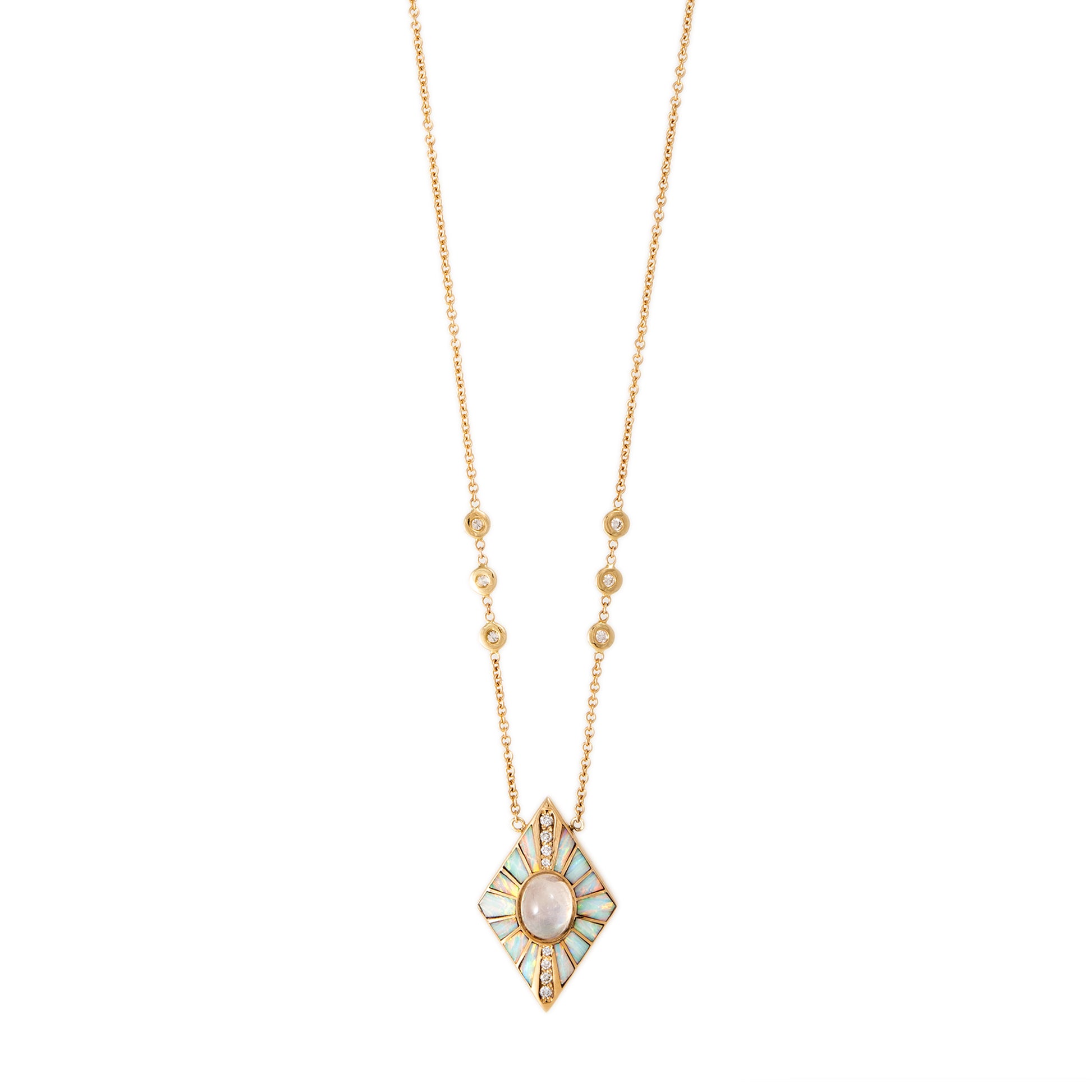 Pave Moonstone + White Opal Inlay Kite Necklace