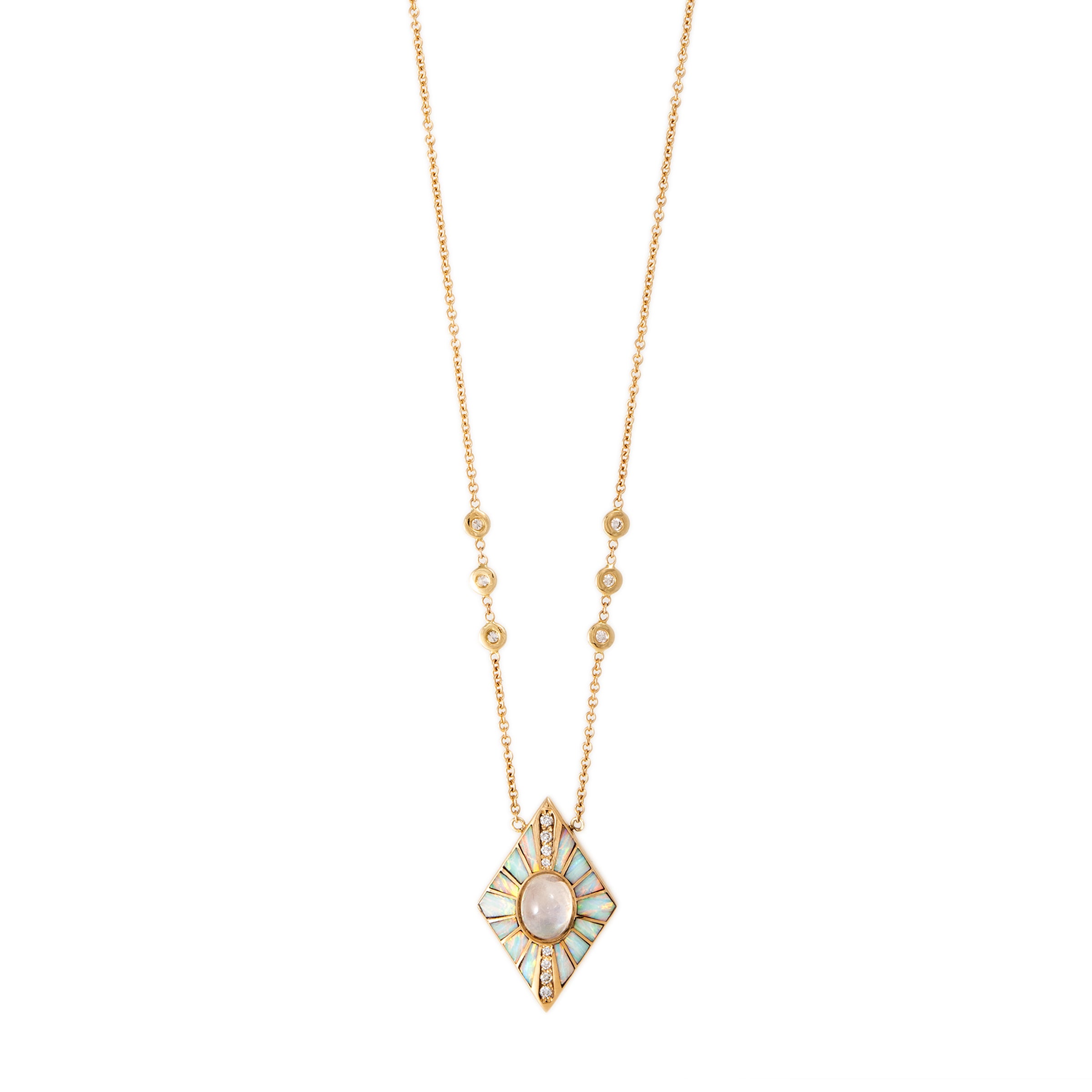 Pave Moonstone + White Opal Inlay Kite Necklace