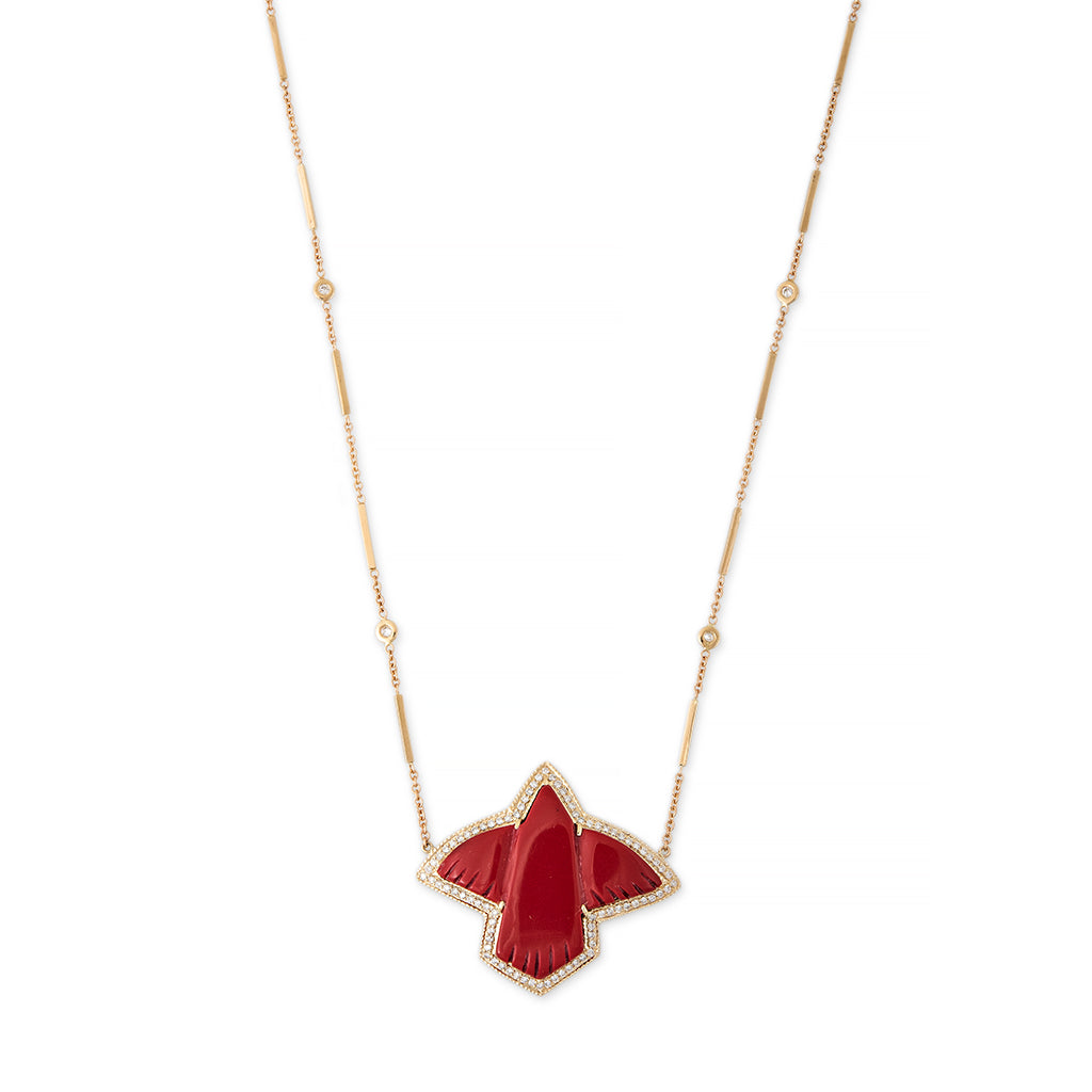 Pave Red Jasper Thunderbird Necklace