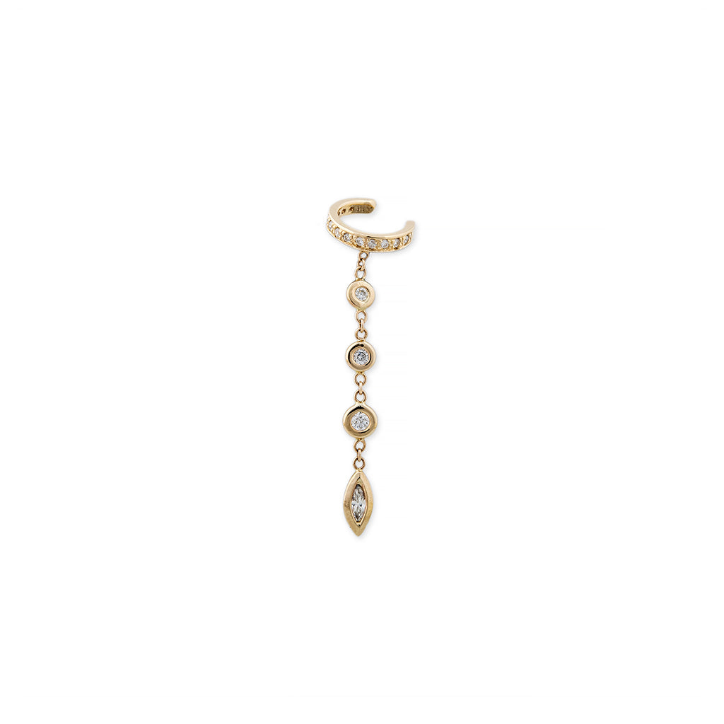 Pave Round + Marquise Diamond Drop Ear Cuff