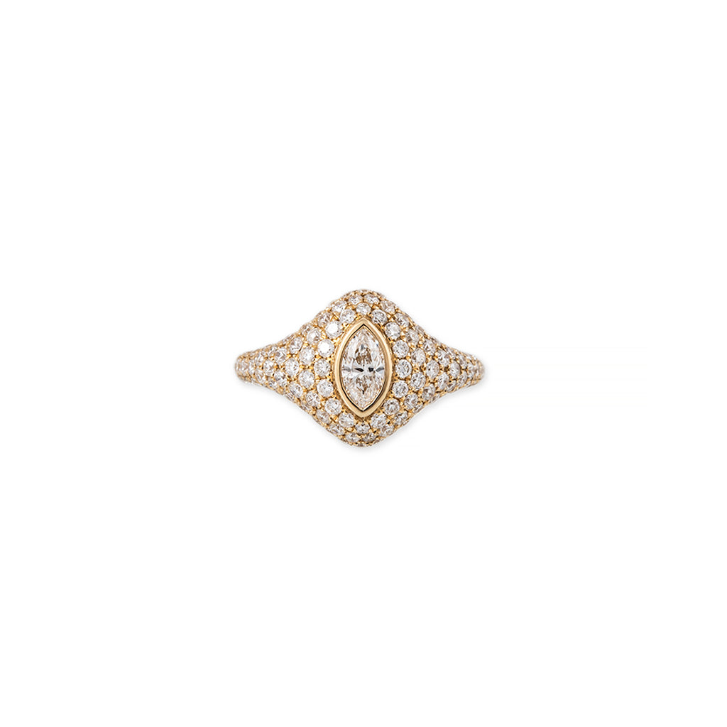 Large Marquise Diamond Pave Signet Ring