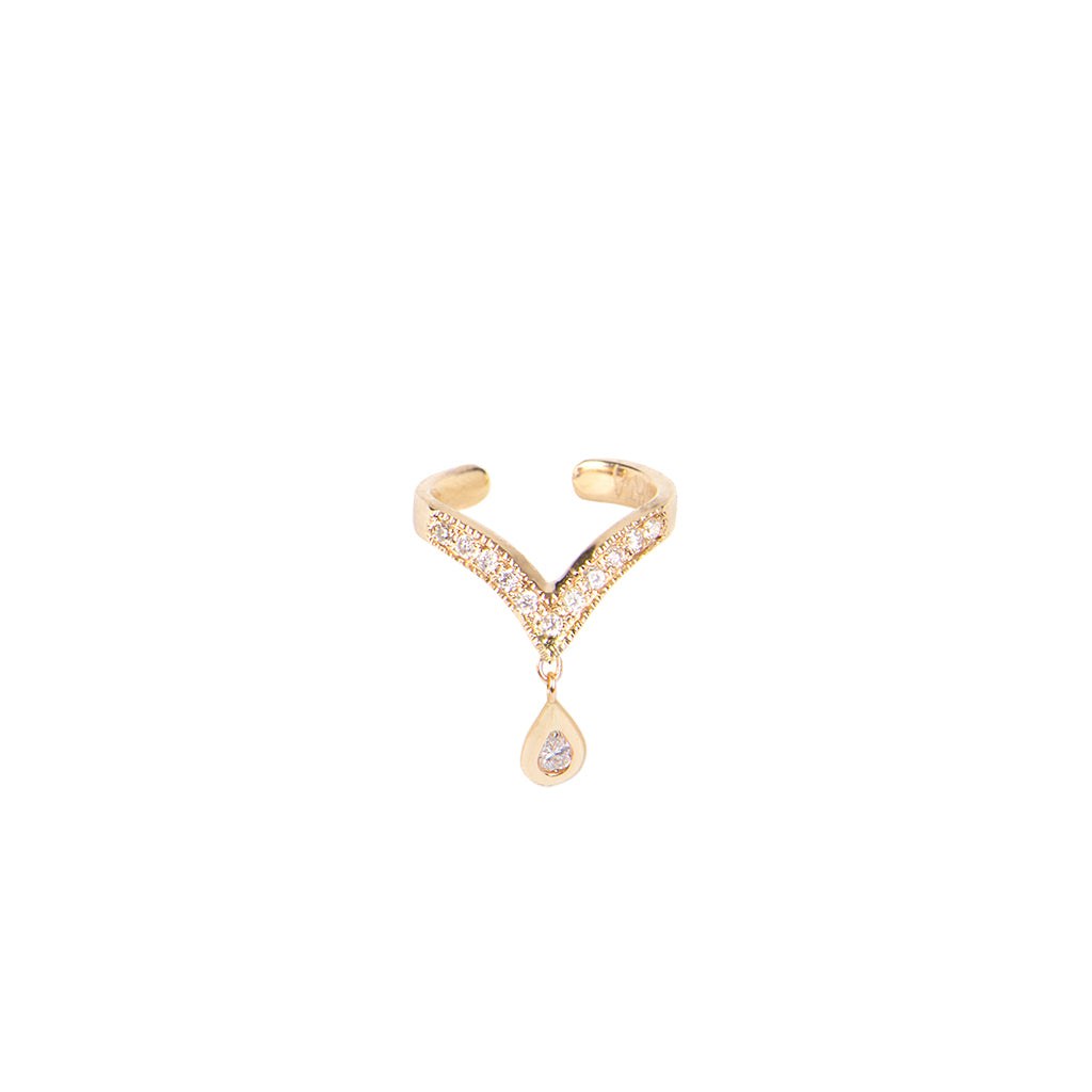 DANGLE TEARDROP DIAMOND V EAR CUFF