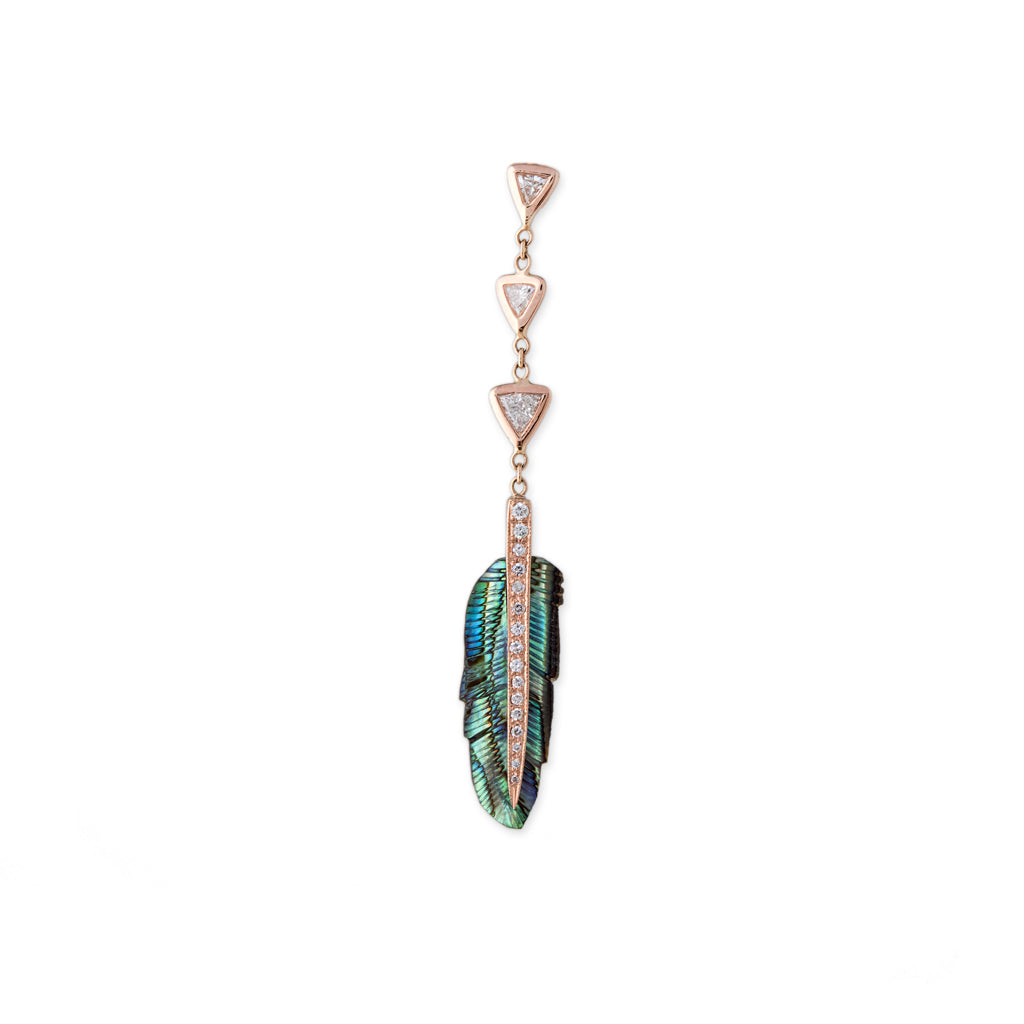 PAVE ABALONE FEATHER + 3 TRILLION DROP EARRING