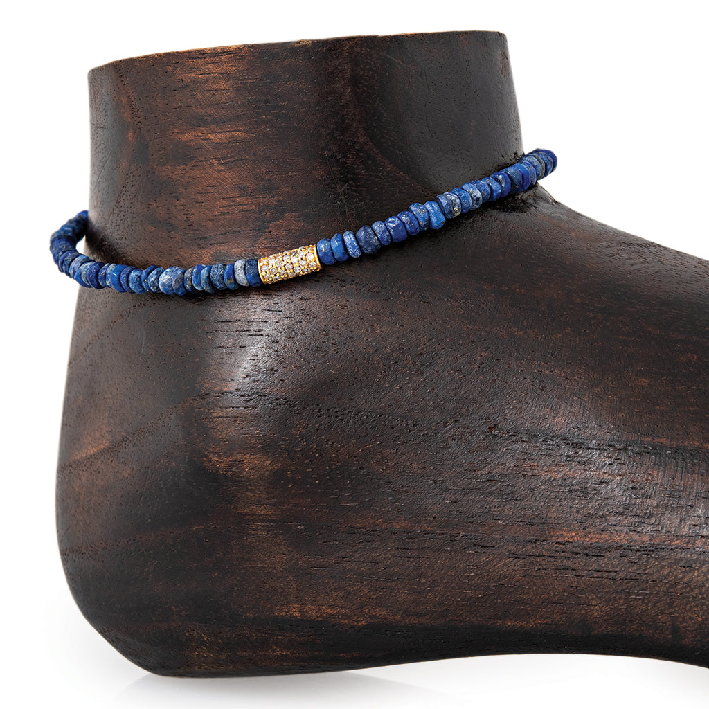 PAVE TUBE BEAD LAPIS BEADED ANKLET