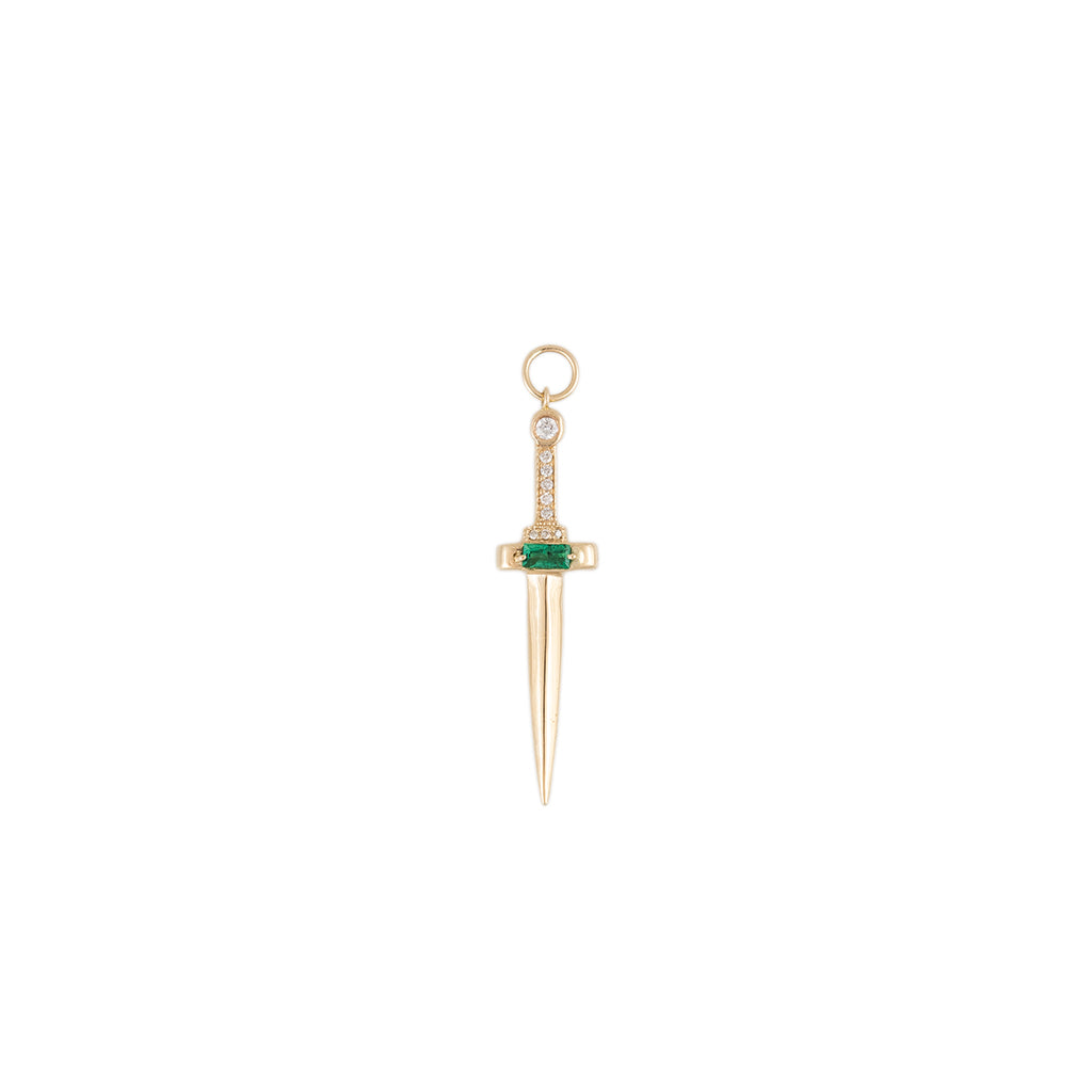 PAVE DIAMOND BAGUETTE EMERALD DAGGER CHARM