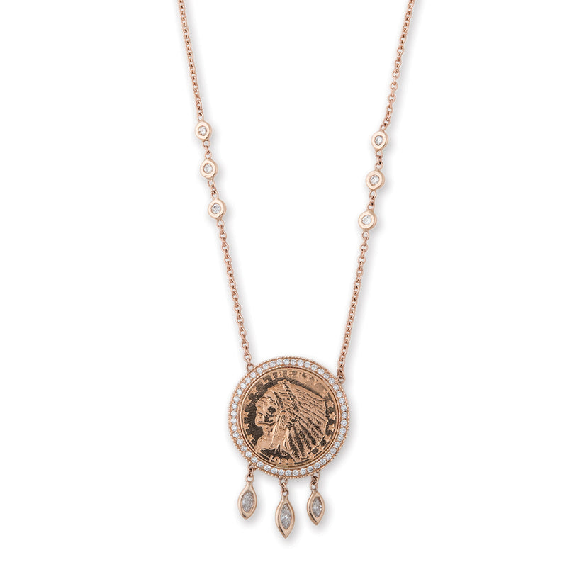 SMALL 3 MARQUISE DIAMOND SHAKER COIN NECKLACE
