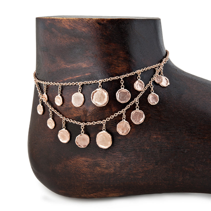 DOUBLE ROW HAMMERED Disc Anklet