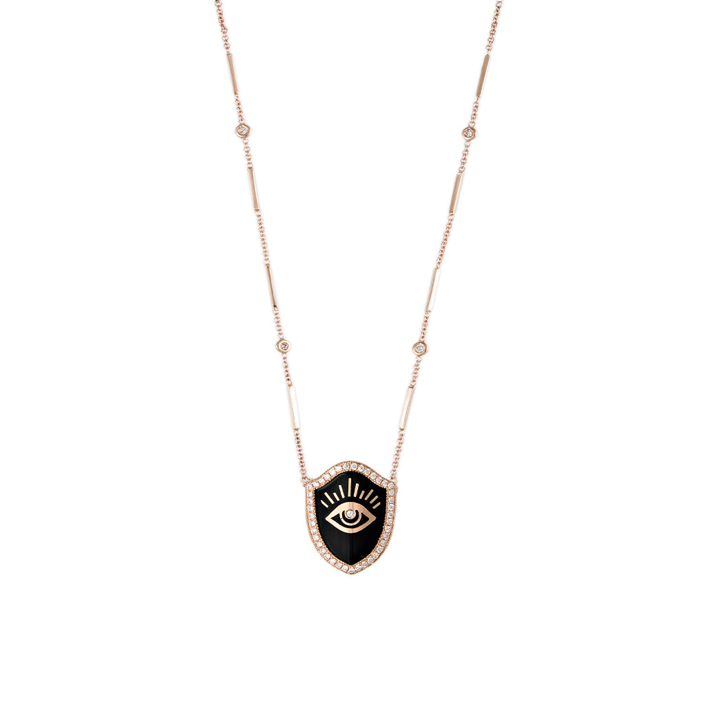 Onyx Diamond Eye Shield Necklace
