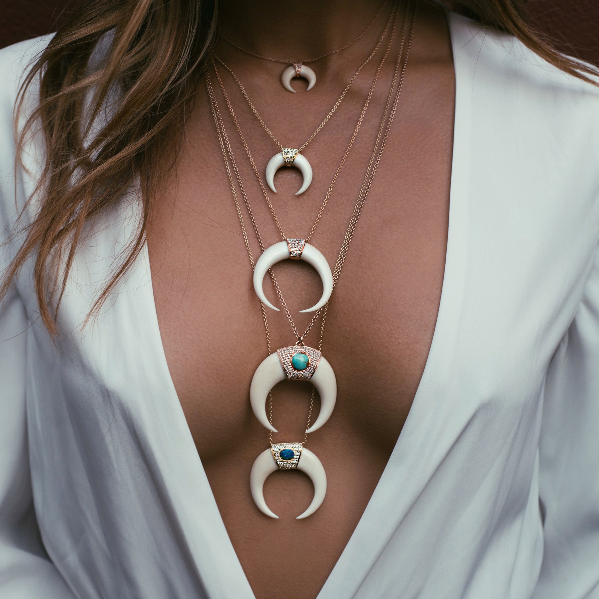 Small Pave Double Horn Necklace