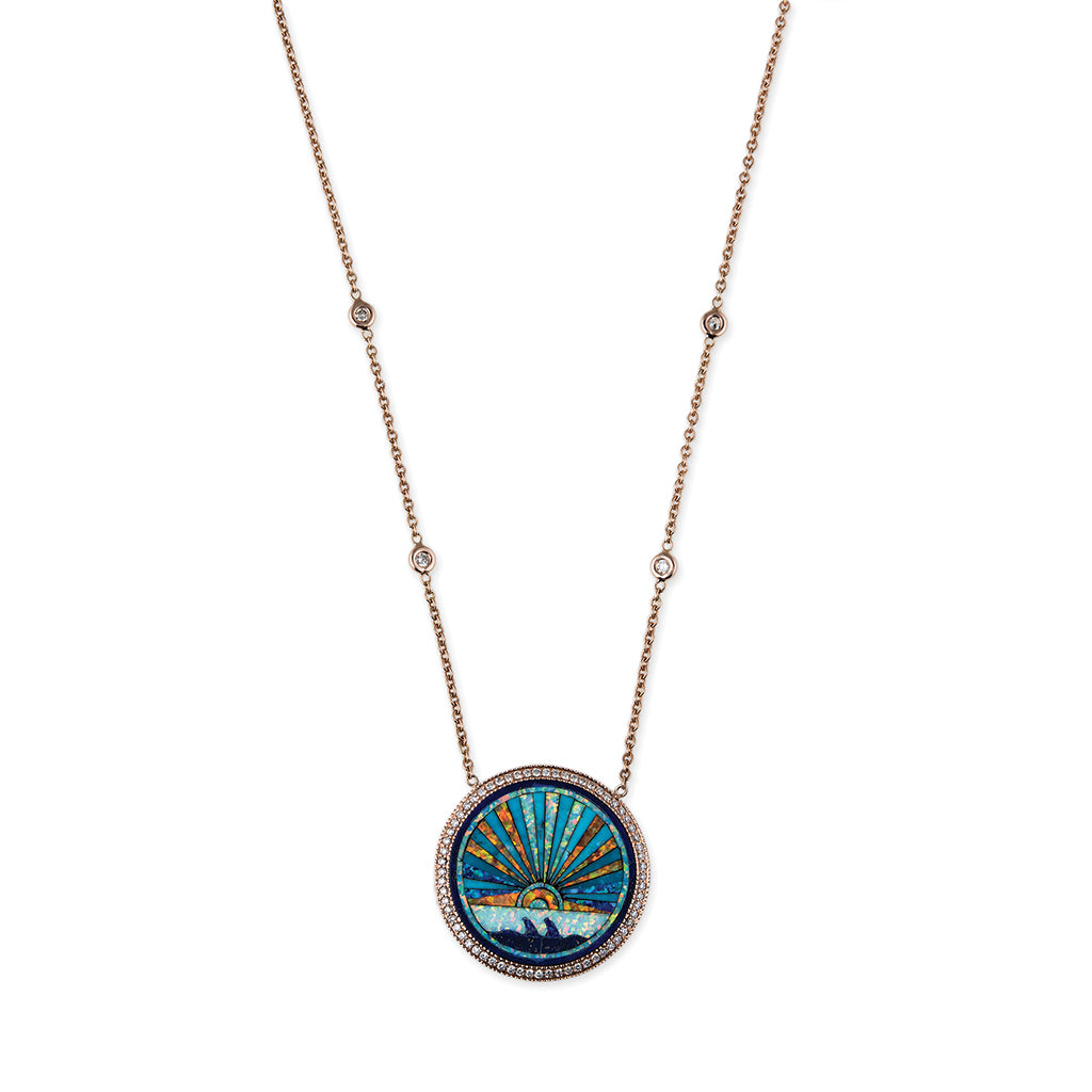 Small Pave Diamond Sunshine Inlay Necklace