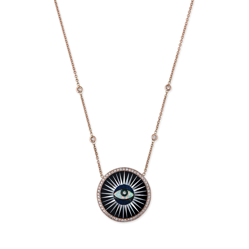 SMALL PAVE ONYX INLAY EYE NECKLACE