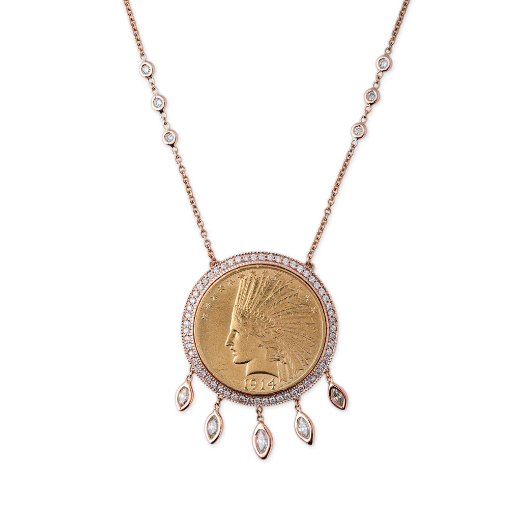 5 MARQUISE DIAMOND + GOLD COIN NECKLACE
