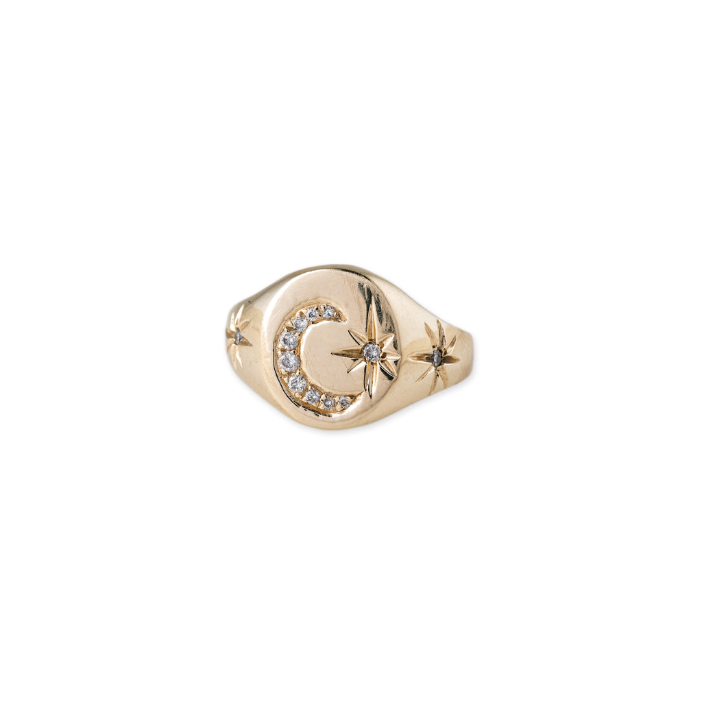 Crescent Starburst Signet Ring
