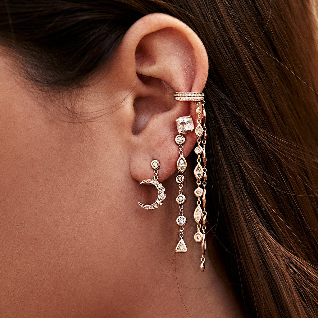 Diamond Crescent Drop Stud Earring