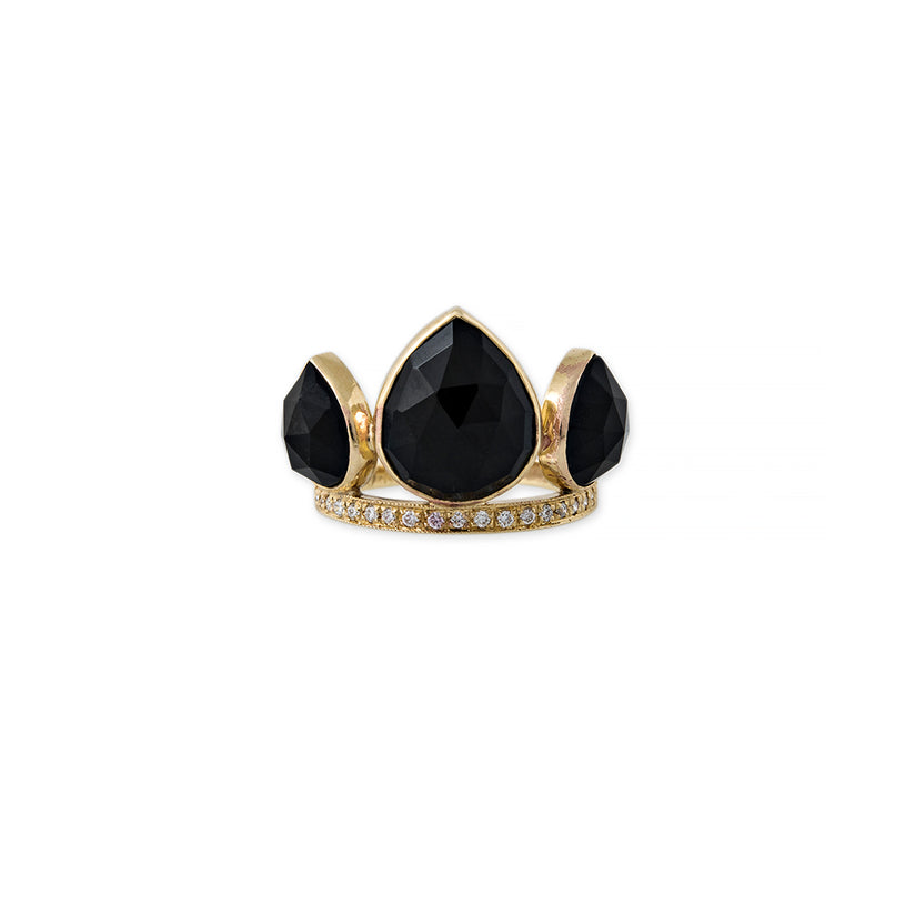 ONYX PAVE PETAL STACK RING