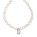 Pavé Opal Teardrop Center Freshwater Pearl Beaded Necklace